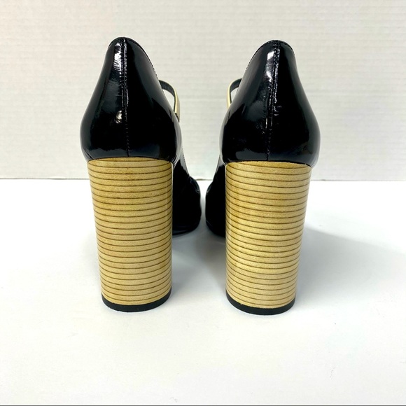 Tory Burch Faye Black Dark Ivory Patent Leather Block Pump Heels Size 7 - Picture 7 of 15
